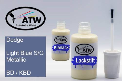 Dodge, Light Blue S/G Metallic, BD / KBD: 20ml Lackstift + 20ml Klarlack - Set, von ATW Autoteile West.
